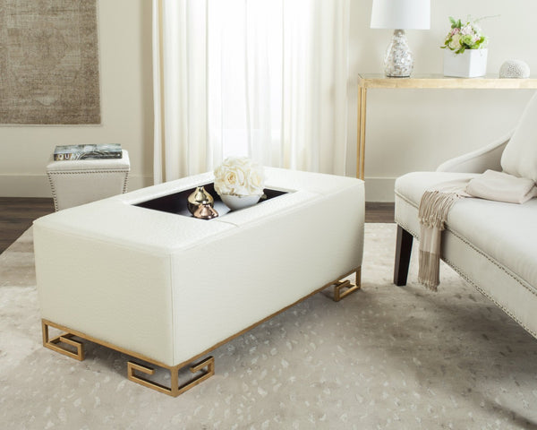 Safavieh Julian Elegant Tray Ottoman Coffee Table With Plush Upholstery And Removable Metal Tray Design Cream/Gold FOX6243A