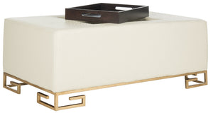 Safavieh Julian Elegant Tray Ottoman Coffee Table With Plush Upholstery And Removable Metal Tray Design Cream/Gold FOX6243A