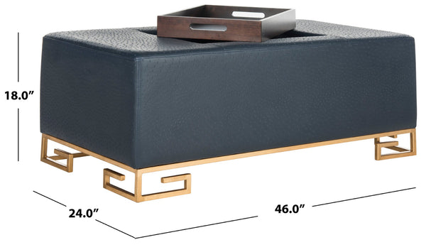 Safavieh Julian Elegant Tray Ottoman Coffee Table With Plush Upholstery And Removable Metal Tray Design Navy/Gold FOX6243B