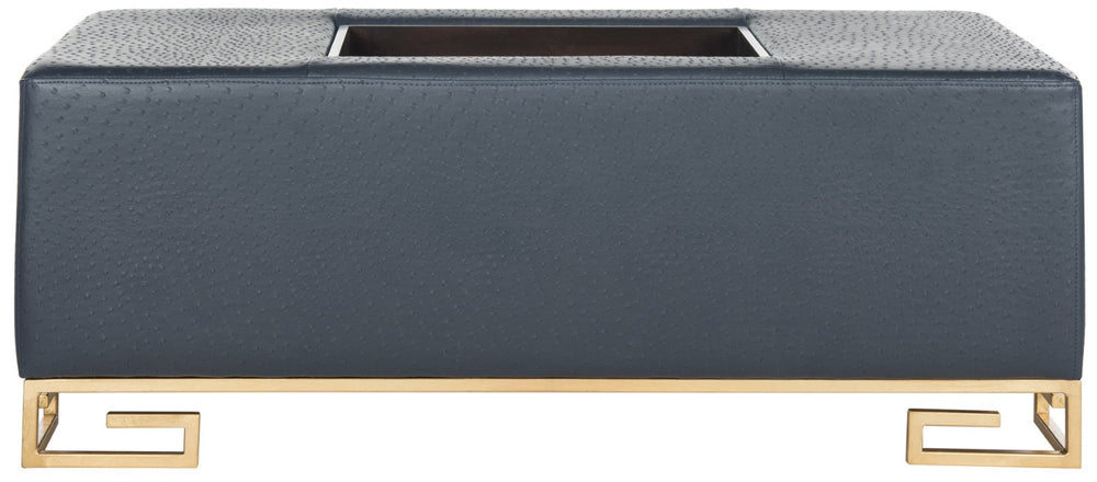 Safavieh Julian Elegant Tray Ottoman Coffee Table With Plush Upholstery And Removable Metal Tray Design Navy/Gold FOX6243B