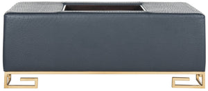 Safavieh Julian Elegant Tray Ottoman Coffee Table With Plush Upholstery And Removable Metal Tray Design Navy/Gold FOX6243B