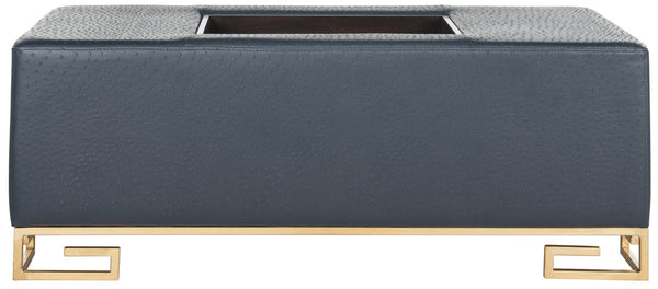 Safavieh Julian Elegant Tray Ottoman Coffee Table With Plush Upholstery And Removable Metal Tray Design Navy/Gold FOX6243B