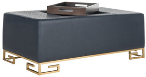 Safavieh Julian Elegant Tray Ottoman Coffee Table With Plush Upholstery And Removable Metal Tray Design Navy/Gold FOX6243B