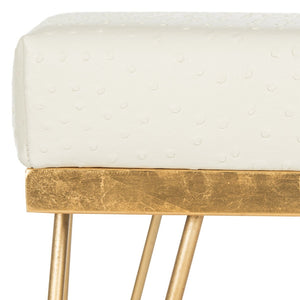 Safavieh Jenine Vegan Ostrich Square Bench - Chic Modern Accent Piece For Entryway, Living Space, Or Bedroom Cream Pu/Gold FOX6248A