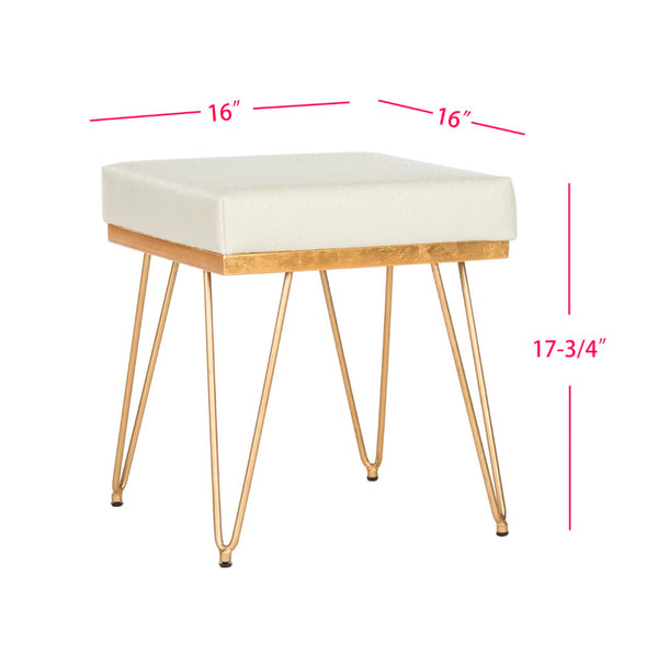 Safavieh Jenine Vegan Ostrich Square Bench - Chic Modern Accent Piece For Entryway, Living Space, Or Bedroom Cream Pu/Gold FOX6248A