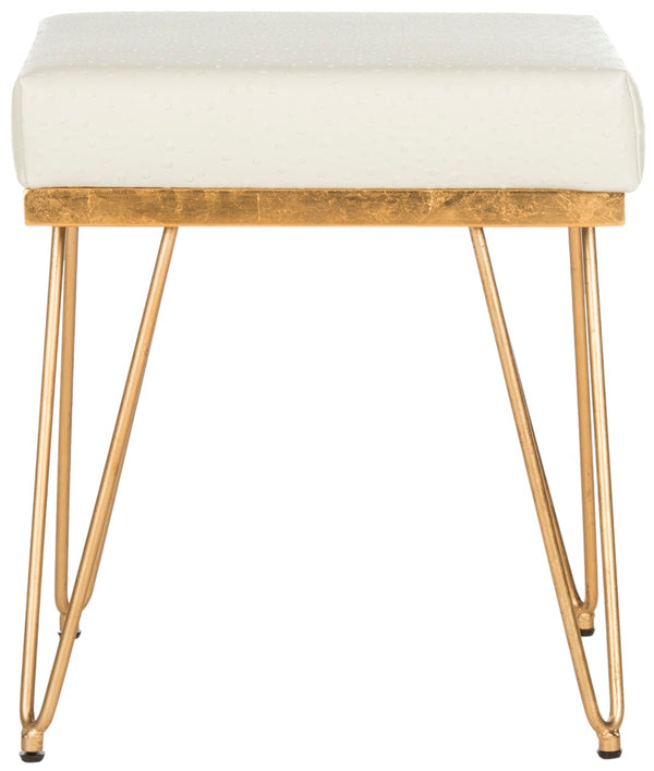 Safavieh Jenine Vegan Ostrich Square Bench - Chic Modern Accent Piece For Entryway, Living Space, Or Bedroom Cream Pu/Gold FOX6248A