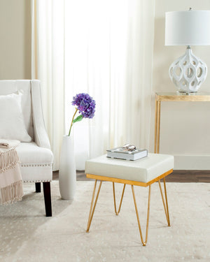 Safavieh Jenine Vegan Ostrich Square Bench - Chic Modern Accent Piece For Entryway, Living Space, Or Bedroom Cream Pu/Gold FOX6248A