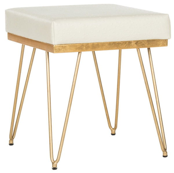 Safavieh Jenine Vegan Ostrich Square Bench - Chic Modern Accent Piece For Entryway, Living Space, Or Bedroom Cream Pu/Gold FOX6248A
