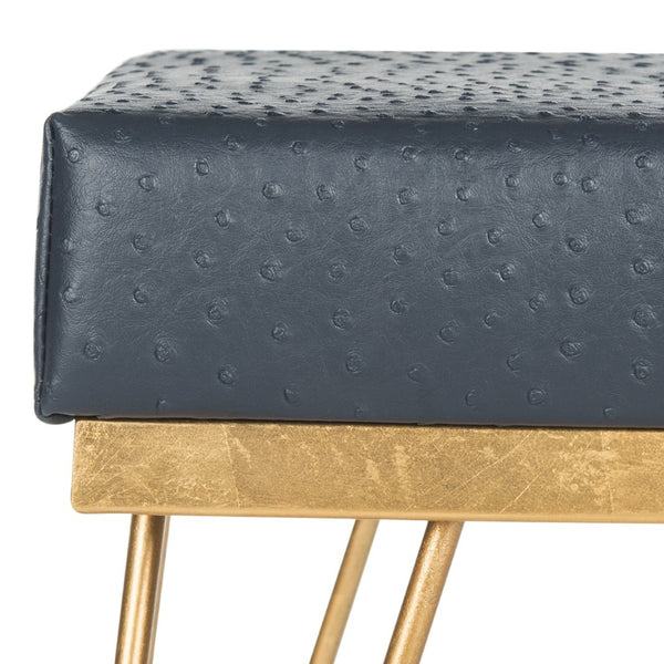 Safavieh Jenine Vegan Ostrich Square Bench - Chic Modern Accent Piece For Entryway, Living Space, Or Bedroom Navy/Gold FOX6248B