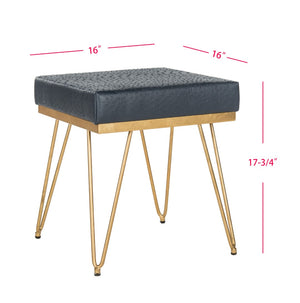 Safavieh Jenine Vegan Ostrich Square Bench - Chic Modern Accent Piece For Entryway, Living Space, Or Bedroom Navy/Gold FOX6248B