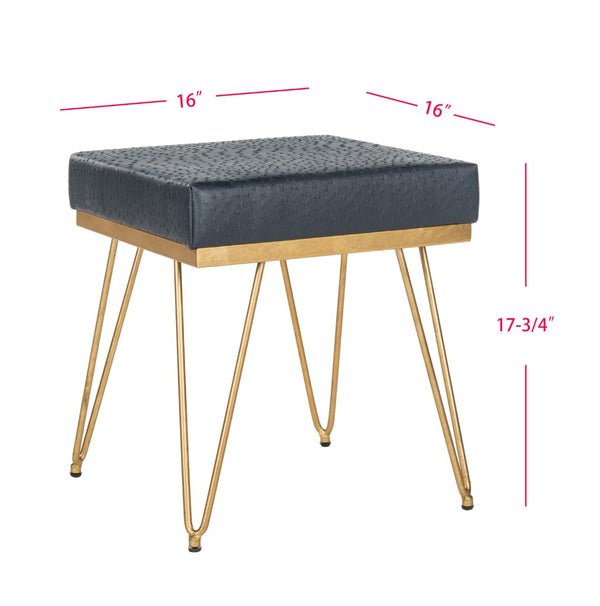 Safavieh Jenine Vegan Ostrich Square Bench - Chic Modern Accent Piece For Entryway, Living Space, Or Bedroom Navy/Gold FOX6248B
