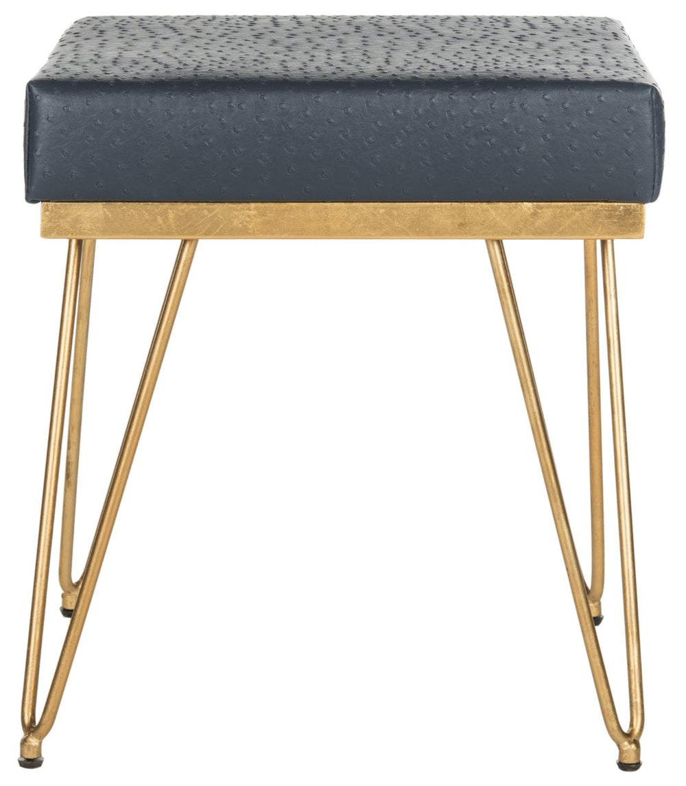 Safavieh Jenine Vegan Ostrich Square Bench - Chic Modern Accent Piece For Entryway, Living Space, Or Bedroom Navy/Gold FOX6248B