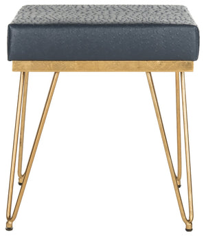 Safavieh Jenine Vegan Ostrich Square Bench - Chic Modern Accent Piece For Entryway, Living Space, Or Bedroom Navy/Gold FOX6248B