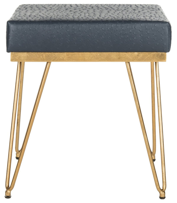 Safavieh Jenine Vegan Ostrich Square Bench - Chic Modern Accent Piece For Entryway, Living Space, Or Bedroom Navy/Gold FOX6248B