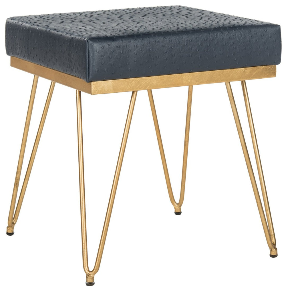 Safavieh Jenine Vegan Ostrich Square Bench - Chic Modern Accent Piece For Entryway, Living Space, Or Bedroom Navy/Gold FOX6248B