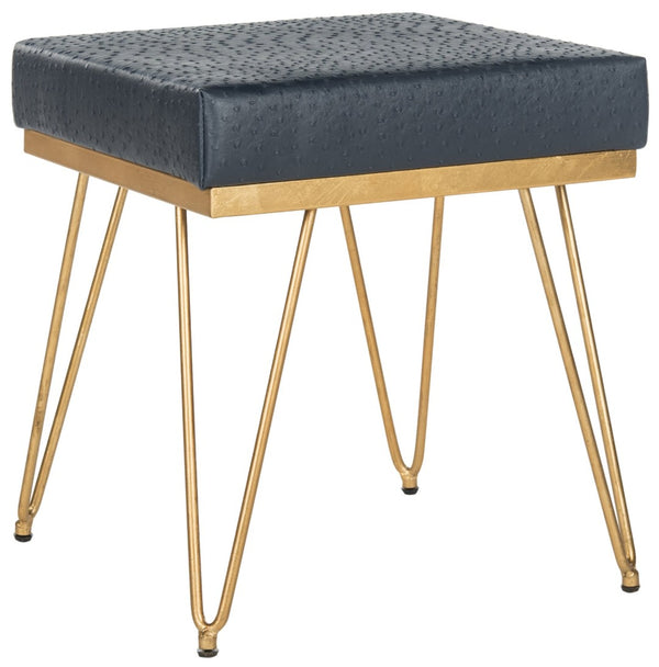 Safavieh Jenine Vegan Ostrich Square Bench - Chic Modern Accent Piece For Entryway, Living Space, Or Bedroom Navy/Gold FOX6248B