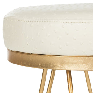 Safavieh Jenine Vegan Ostrich Round Bench - Chic Modern Accent With Luxe Details For Stylish Living Spaces FOX6249A