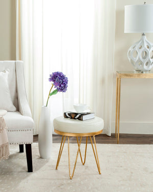 Safavieh Jenine Vegan Ostrich Round Bench - Chic Modern Accent With Luxe Details For Stylish Living Spaces FOX6249A