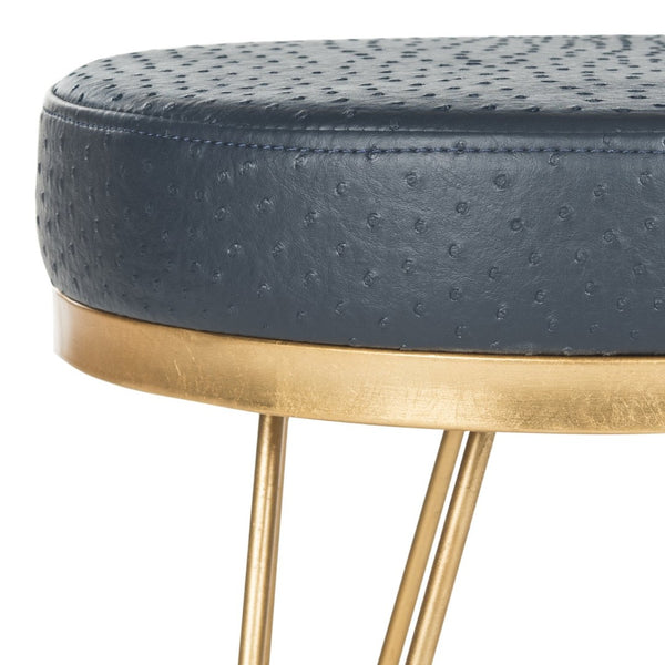 Safavieh Jenine Elegant Vegan Ostrich Round Bench - Luxurious Navy Upholstery & Gold Finish For Versatile Spaces FOX6249B