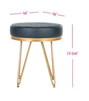 Safavieh Jenine Elegant Vegan Ostrich Round Bench - Luxurious Navy Upholstery & Gold Finish For Versatile Spaces FOX6249B