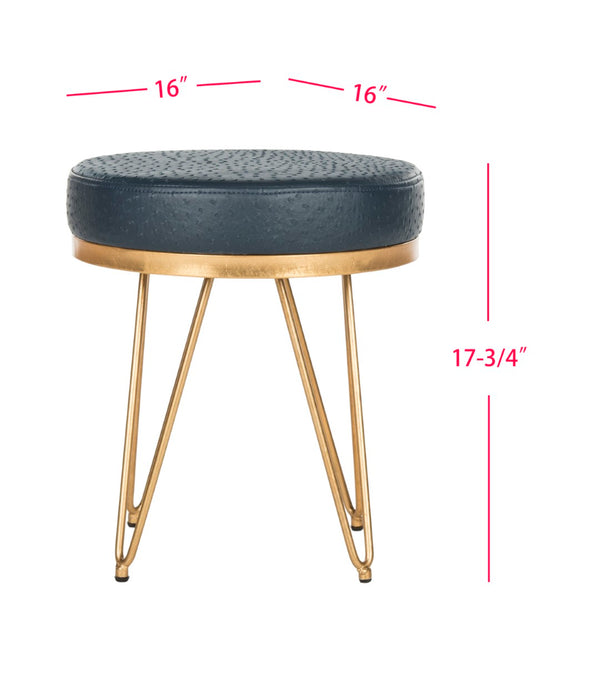 Safavieh Jenine Elegant Vegan Ostrich Round Bench - Luxurious Navy Upholstery & Gold Finish For Versatile Spaces FOX6249B