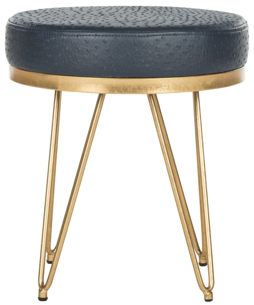 Safavieh Jenine Elegant Vegan Ostrich Round Bench - Luxurious Navy Upholstery & Gold Finish For Versatile Spaces FOX6249B