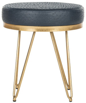 Safavieh Jenine Elegant Vegan Ostrich Round Bench - Luxurious Navy Upholstery & Gold Finish For Versatile Spaces FOX6249B