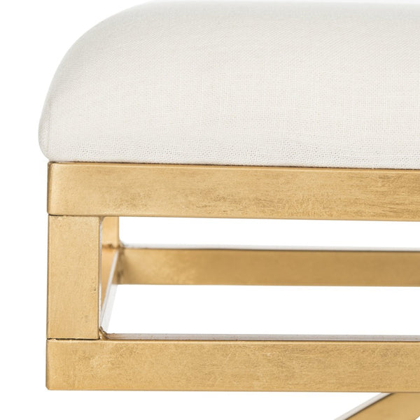 Safavieh Moon Sculptural Linen Bench With Warm Gold Base - Versatile Modern Accent For Any Space FOX6250C