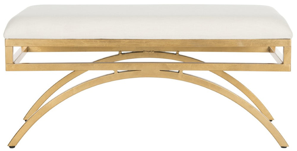 Safavieh Moon Sculptural Linen Bench With Warm Gold Base - Versatile Modern Accent For Any Space FOX6250C