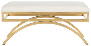 Safavieh Moon Sculptural Linen Bench With Warm Gold Base - Versatile Modern Accent For Any Space FOX6250C