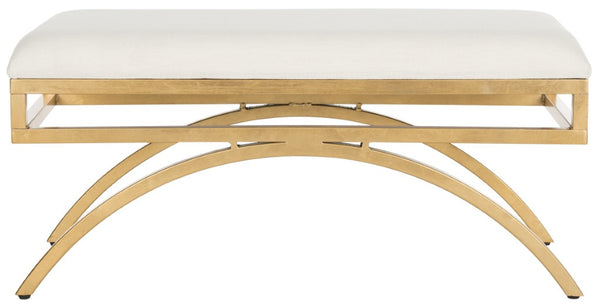Safavieh Moon Sculptural Linen Bench With Warm Gold Base - Versatile Modern Accent For Any Space FOX6250C