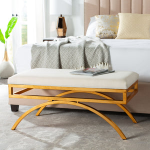Safavieh Moon Sculptural Linen Bench With Warm Gold Base - Versatile Modern Accent For Any Space FOX6250C