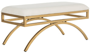 Safavieh Moon Sculptural Linen Bench With Warm Gold Base - Versatile Modern Accent For Any Space FOX6250C