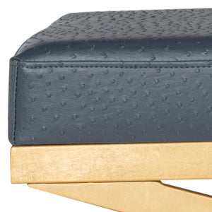 Safavieh Alexes Elegant Vegan Ostrich Bench In Deep Navy With Gold Base – Stylish, Multi-Functional Seating Option FOX6252B