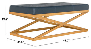 Safavieh Alexes Elegant Vegan Ostrich Bench In Deep Navy With Gold Base – Stylish, Multi-Functional Seating Option FOX6252B