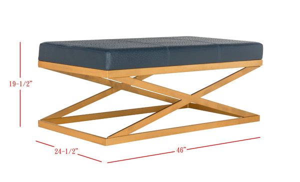 Safavieh Alexes Elegant Vegan Ostrich Bench In Deep Navy With Gold Base – Stylish, Multi-Functional Seating Option FOX6252B