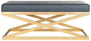 Safavieh Alexes Elegant Vegan Ostrich Bench In Deep Navy With Gold Base – Stylish, Multi-Functional Seating Option FOX6252B
