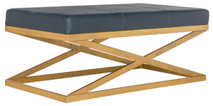 Safavieh Alexes Elegant Vegan Ostrich Bench In Deep Navy With Gold Base – Stylish, Multi-Functional Seating Option FOX6252B