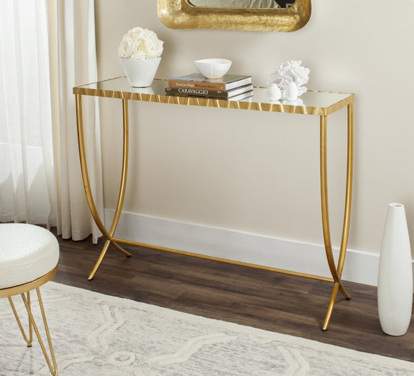 Safavieh Princess Console Table - Elegant Art Nouveau Design With Gold Finish & Mirrored Top For Glam Spaces FOX6256A