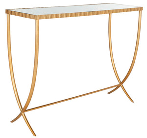Safavieh Princess Console Table - Elegant Art Nouveau Design With Gold Finish & Mirrored Top For Glam Spaces FOX6256A