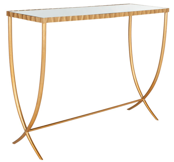 Safavieh Princess Console Table - Elegant Art Nouveau Design With Gold Finish & Mirrored Top For Glam Spaces FOX6256A