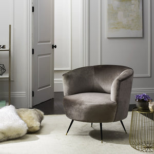 Safavieh Arlette Mid Century Accent Chair - Elegant Retro Tub Design With Gold-Capped Legs For Modern Luxury Hazelwood Velvet FOX6257A