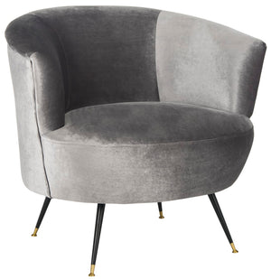 Safavieh Arlette Velvet Retro Mid Century Accent Chair  Grey Velvet FOX6257B