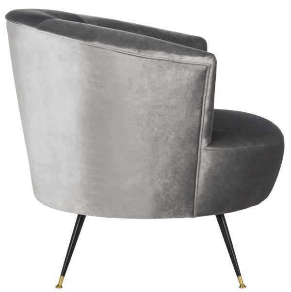 Safavieh Arlette Velvet Retro Mid Century Accent Chair  Grey Velvet FOX6257B