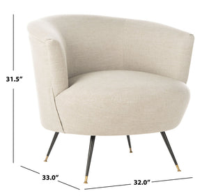 Safavieh Arlette Mid Century Accent Chair - Elegant Retro Tub Design With Gold-Capped Legs For Modern Luxury Light Grey Linen FOX6257C