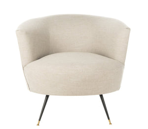 Safavieh Arlette Mid Century Accent Chair - Elegant Retro Tub Design With Gold-Capped Legs For Modern Luxury Light Grey Linen FOX6257C