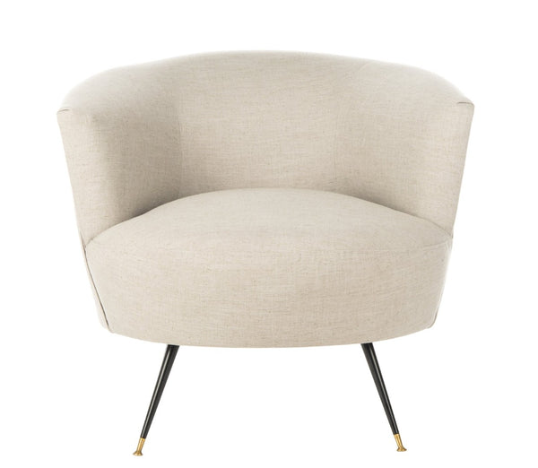 Safavieh Arlette Mid Century Accent Chair - Elegant Retro Tub Design With Gold-Capped Legs For Modern Luxury Light Grey Linen FOX6257C