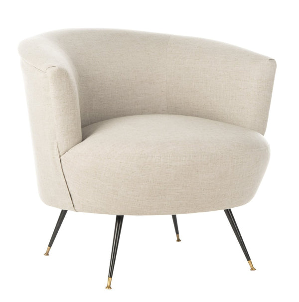 Safavieh Arlette Mid Century Accent Chair - Elegant Retro Tub Design With Gold-Capped Legs For Modern Luxury Light Grey Linen FOX6257C