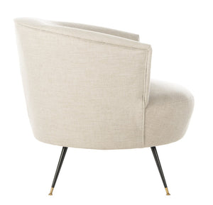 Safavieh Arlette Mid Century Accent Chair - Elegant Retro Tub Design With Gold-Capped Legs For Modern Luxury Light Grey Linen FOX6257C