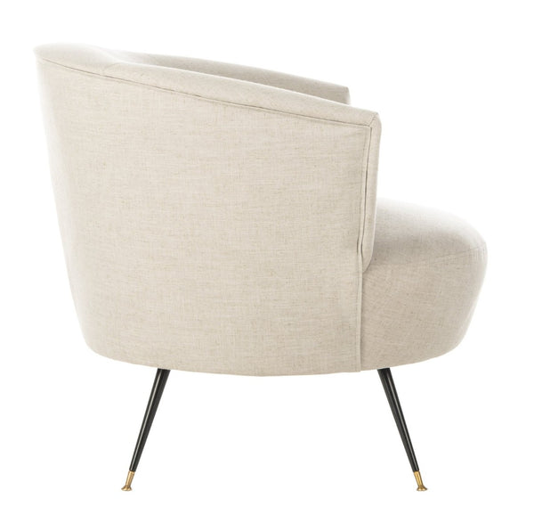 Safavieh Arlette Mid Century Accent Chair - Elegant Retro Tub Design With Gold-Capped Legs For Modern Luxury Light Grey Linen FOX6257C